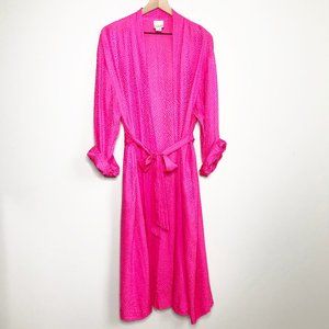 Vintage 100% Silk Hot Pink Long Robe Kimono Duster Belted Dressing Gown Barbie